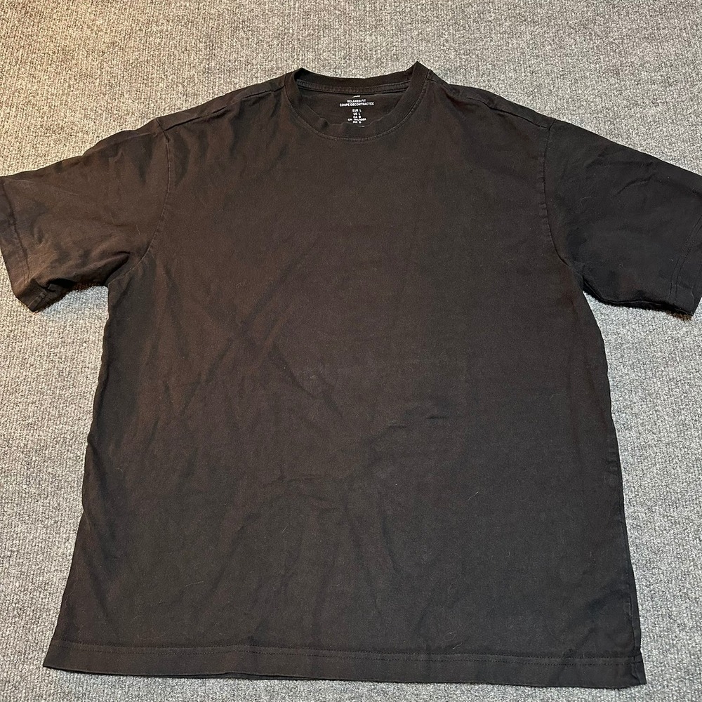 HM Mens Relaxed Fit T-Shirt Black Short Sleeve Crew Neck Size L Large Solid Tee